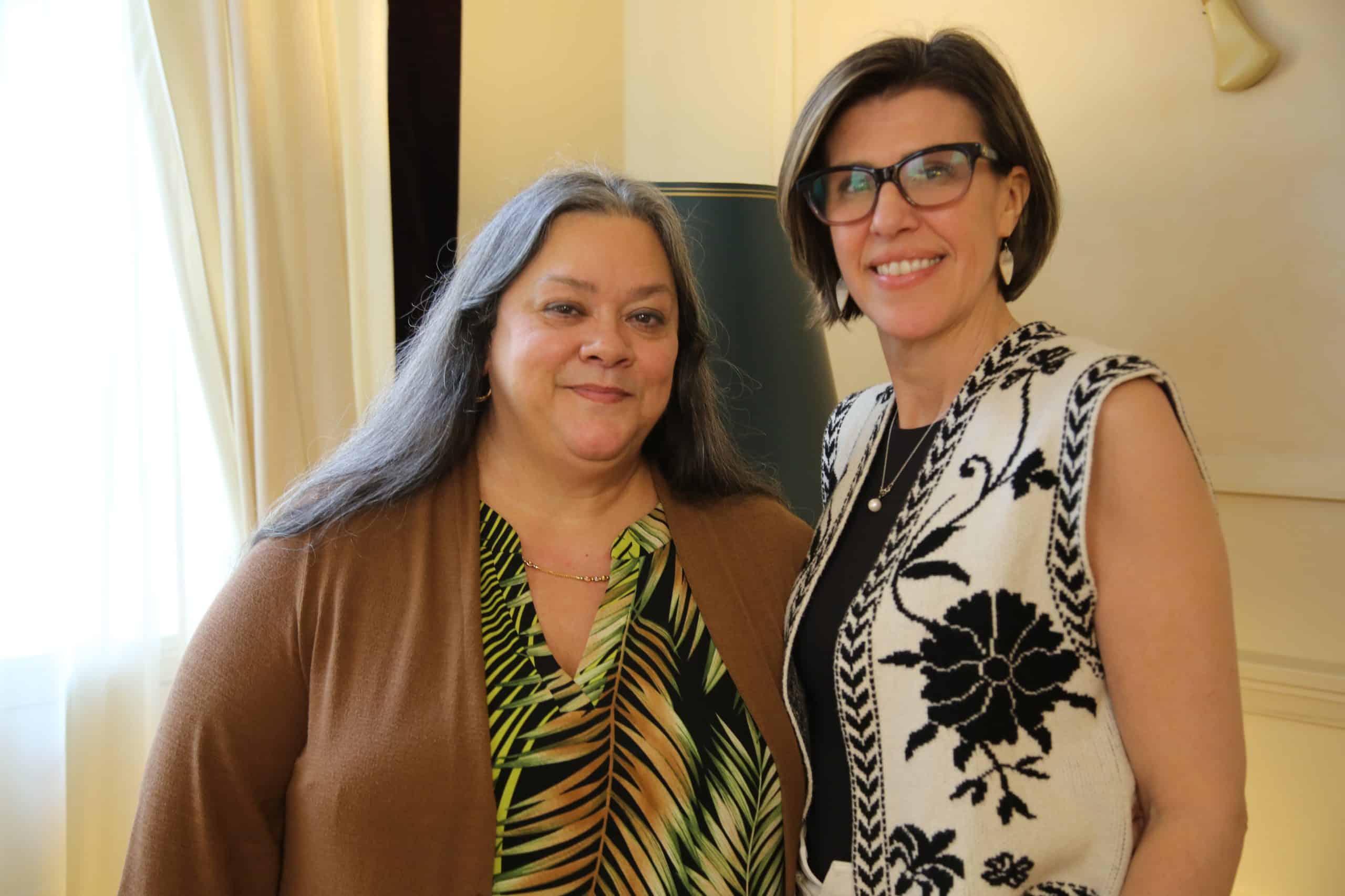 336A0397 Two facilitators from the Women's Leadership program stand together, embodying the collaboration between Indigenous and non-Indigenous knowledge.